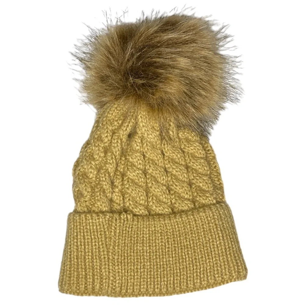 CC Tan Cable Knit Pom Pom Beanie Size 0-6M